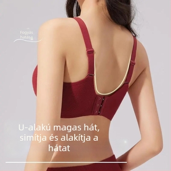 Vörös bordázott melltartó kis mellekhez, felhajtás és formázás, őszi–téli viselet