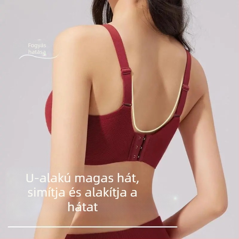 Vörös bordázott melltartó kis mellekhez, felhajtás és formázás, őszi–téli viselet