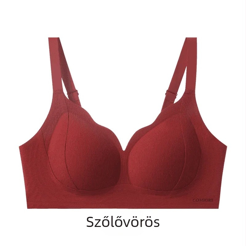 Vörös bordázott melltartó kis mellekhez, felhajtás és formázás, őszi–téli viselet