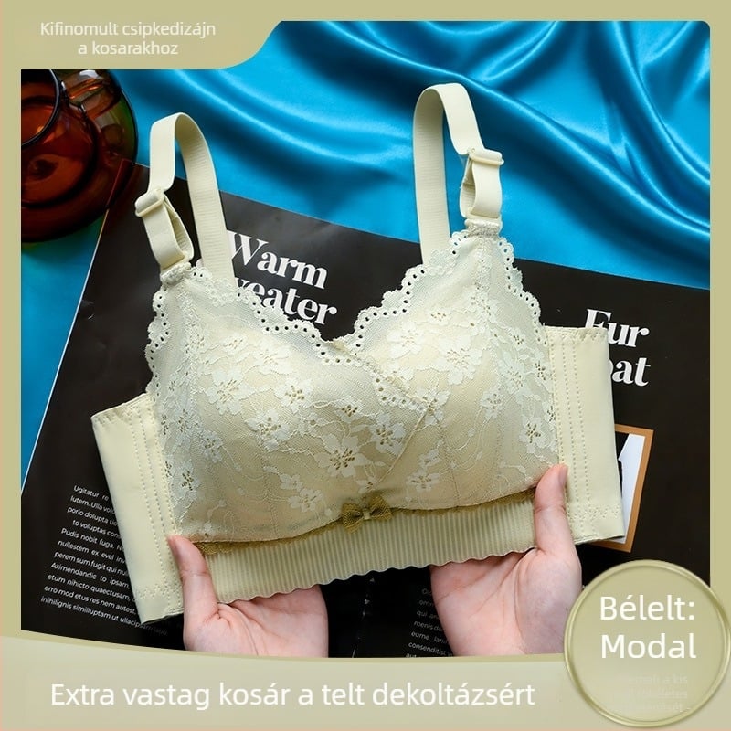 Kis keblekhez tervezett push-up melltartó, 8 cm vastag tömör kosár, 3/4 kosár, levehető dupla vállpánt, hátul négy sor kapocs, csipés anyag