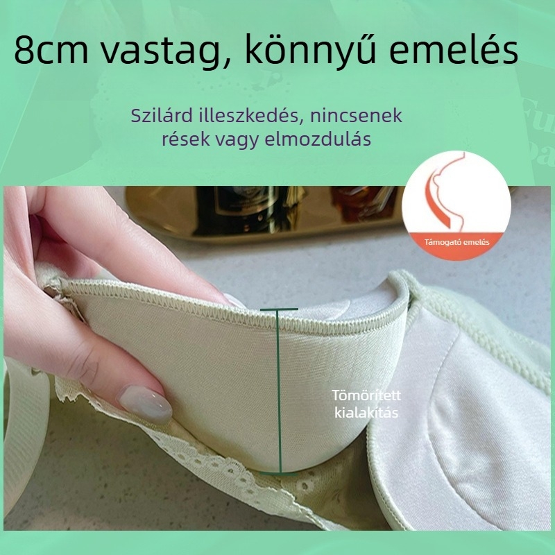 Kis keblekhez tervezett push-up melltartó, 8 cm vastag tömör kosár, 3/4 kosár, levehető dupla vállpánt, hátul négy sor kapocs, csipés anyag