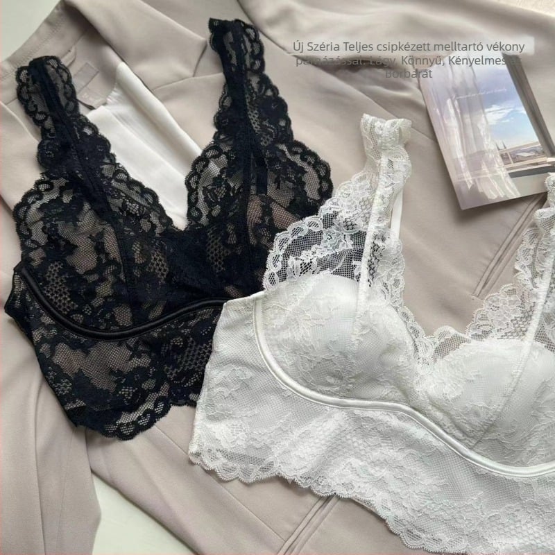 Drót nélküli csipkés félkosaras melltartó, merev dupla vállpántokkal, háta vest-stílusú