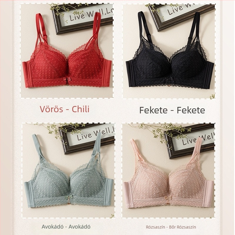 Csipkés push-up melltartó, 3/4-kupa, fő anyag: nylon, bélés Spandex 22%, rögzített dupla vállpánt, hátul három sor csatos zárás