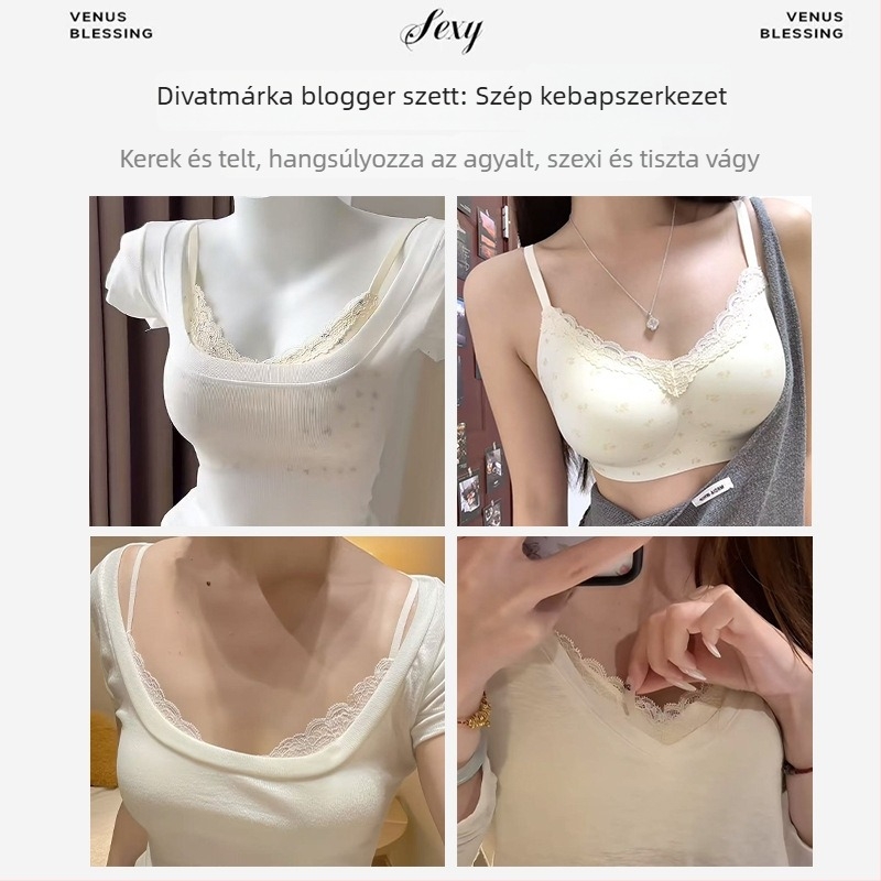 Drót nélküli melltartó finom virágos csipkével, sima varrás nélküli dizájn, formázó hatás kismellűeknek