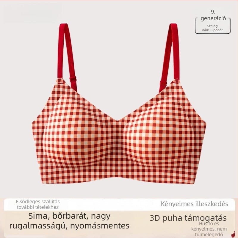 Piros kockás, vezeték nélküli, varrás nélküli Push-Up melltartó kis mellhez, 2025-ös új stílus
