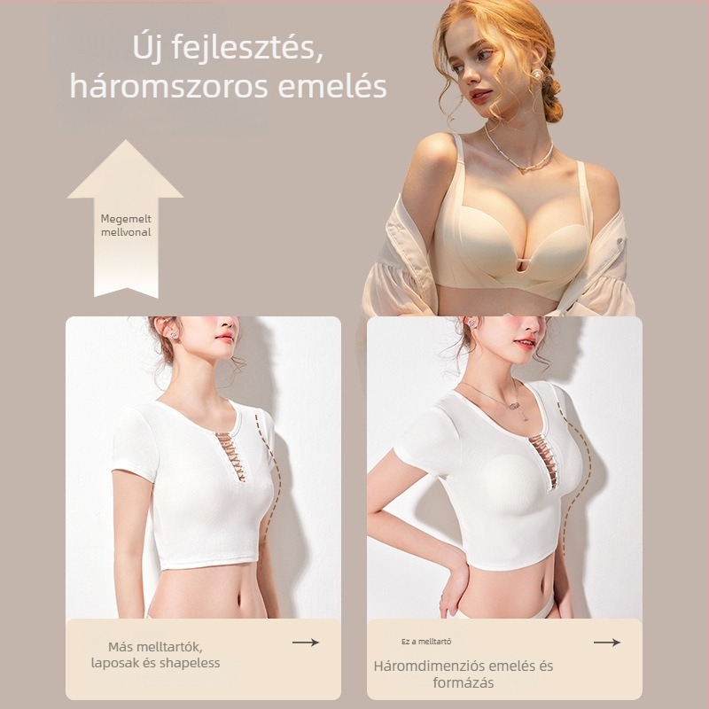 Női nylon melltartó push-up, varrás nélküli, közepes formájú kosár, diszkrét tartás