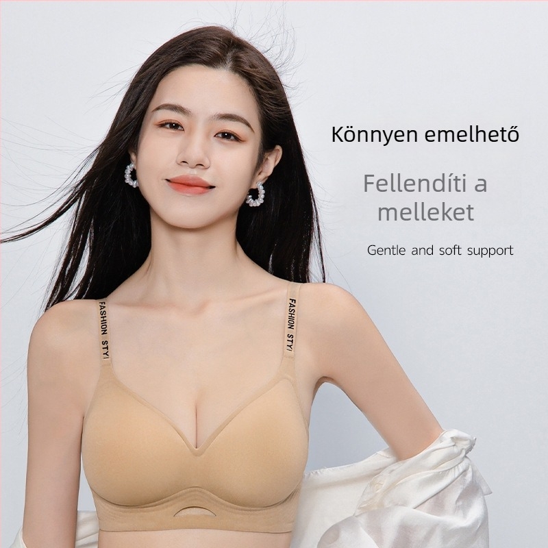 Nylonból készült varrat nélküli női melltartó, rögzített dupla vállpántok, vékony formázott kosár, hátul négy sor kampóval záródó, acélöv nélkül, lágy tartás