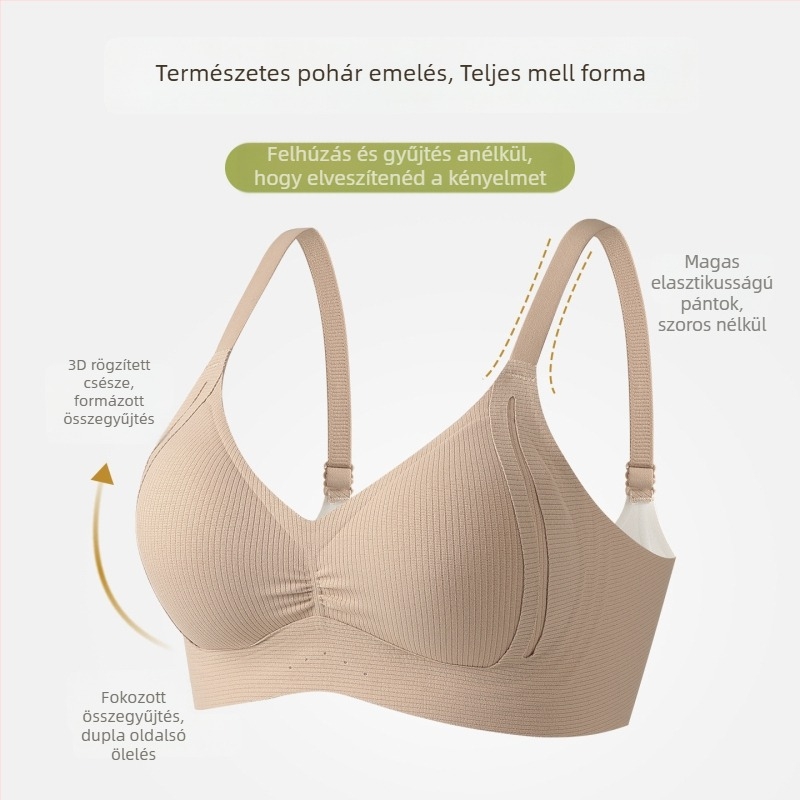 Sima varrás nélküli push-up melltartó, 3/4 kosár, vékony formázott kosár, vezeték nélküli, rögzített vállpántok