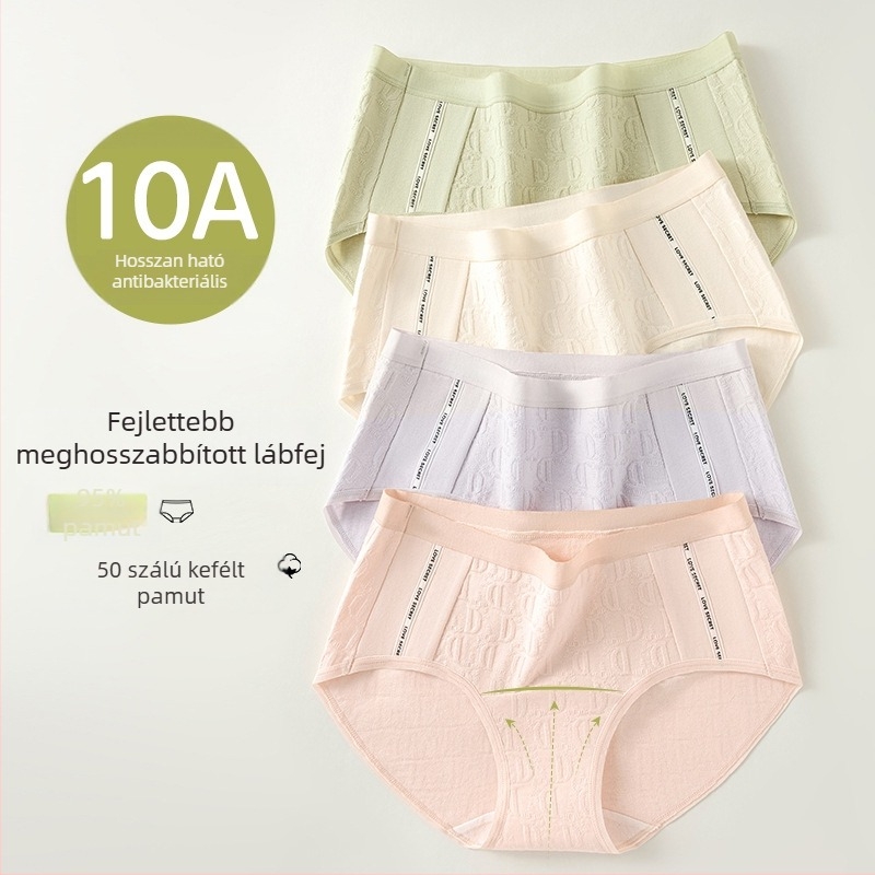 Női pamut középmagasságú bugyi, antibakteriális, lélegző, jacquard szövésű