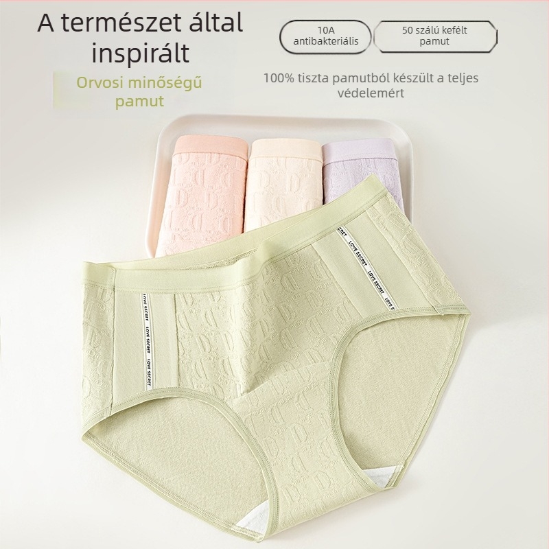 Női pamut középmagasságú bugyi, antibakteriális, lélegző, jacquard szövésű