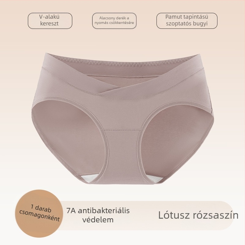 Antibakteriális pamut kismama alsónadrág, alacsony derekú, keresztkivágású, nem nyomja a hasat, minden terhességi szakaszra és a posztpartum időszakra