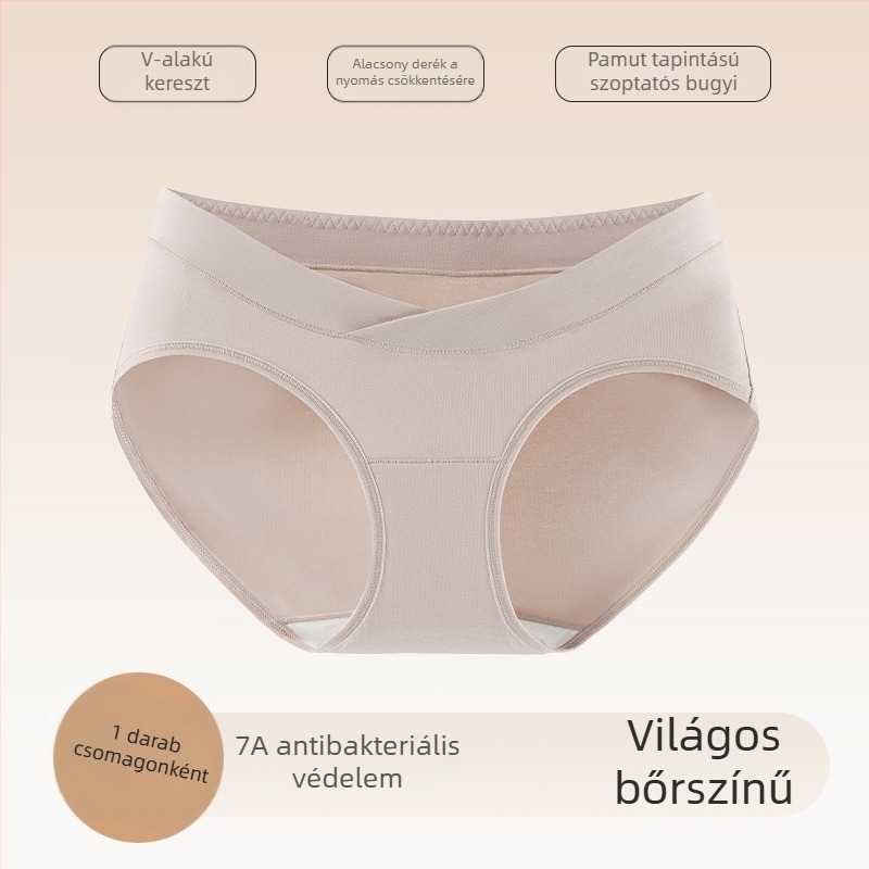 Antibakteriális pamut kismama alsónadrág, alacsony derekú, keresztkivágású, nem nyomja a hasat, minden terhességi szakaszra és a posztpartum időszakra