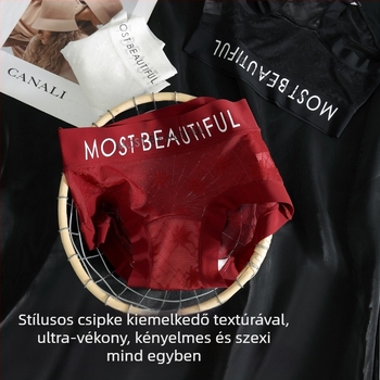 Női csipkés alsó középmagas derekú, farizmok emelése, lélegző, gyorsan száradó jacquard nylon anyag, virágos minta