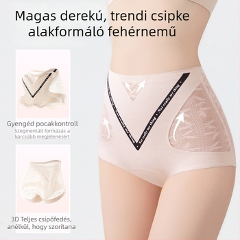 Női magas derékú, varrat nélküli formázó alsónemű, lélegző, antibakteriális, fenékemelés Jacquard csipével