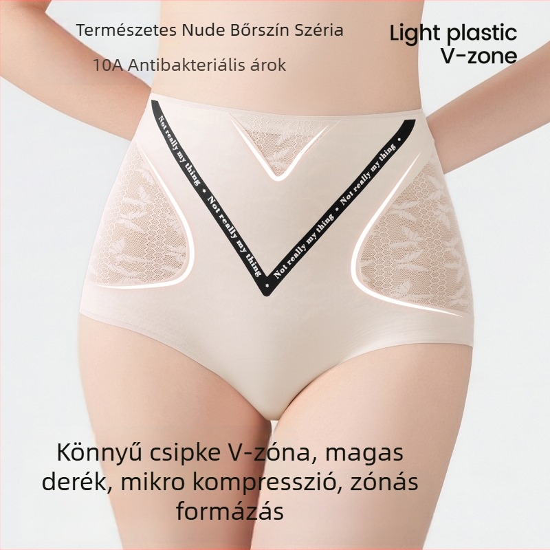 Női magas derékú, varrat nélküli formázó alsónemű, lélegző, antibakteriális, fenékemelés Jacquard csipével