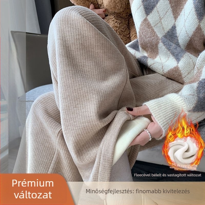 Kismama széles szárú nadrág fleece béléssel, vastag és meleg, has támaszt