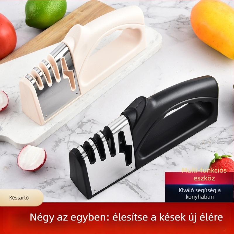 Négy az egyben kézi konyhai késélező volfrámsztálból és kerámiával készült elemekkel