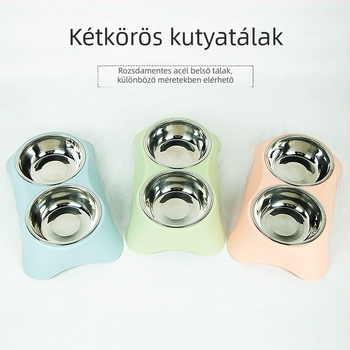 Dupla tál háziállatoknak rozsdamentes acélból, integrált kialakítás, csöpögés elleni dizájn, macska- és kutyáknak
