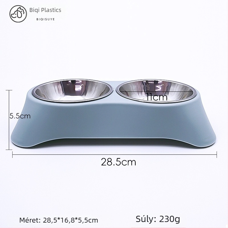 Dupla tál háziállatoknak rozsdamentes acélból, integrált kialakítás, csöpögés elleni dizájn, macska- és kutyáknak