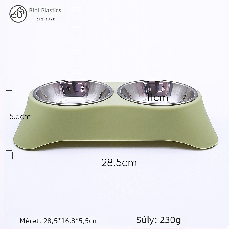 Dupla tál háziállatoknak rozsdamentes acélból, integrált kialakítás, csöpögés elleni dizájn, macska- és kutyáknak