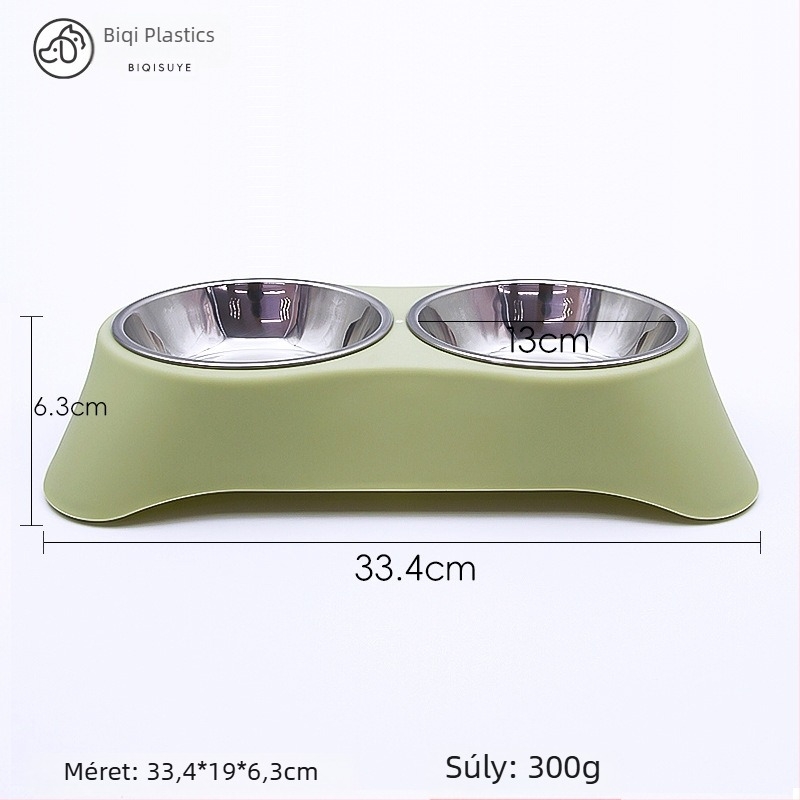 Dupla tál háziállatoknak rozsdamentes acélból, integrált kialakítás, csöpögés elleni dizájn, macska- és kutyáknak