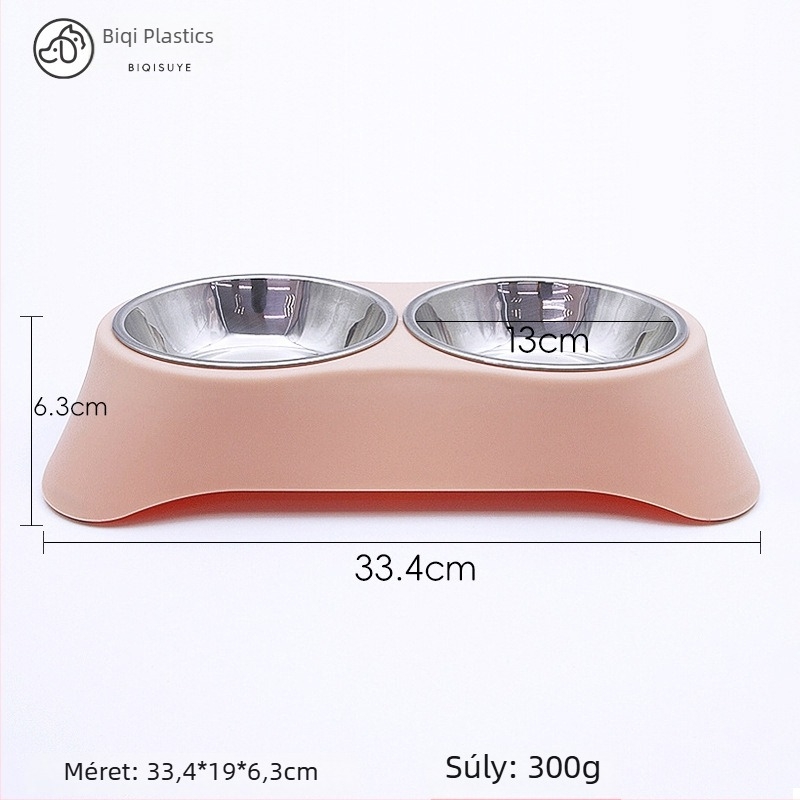 Dupla tál háziállatoknak rozsdamentes acélból, integrált kialakítás, csöpögés elleni dizájn, macska- és kutyáknak