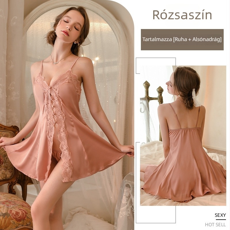 Ice Silk pizsama-ruha, ujjatlan, gallér nélküli, luxus otthoni viselet, szoknyás stílus, 90–95% poliészter, vékony anyag 101–120 g/m2