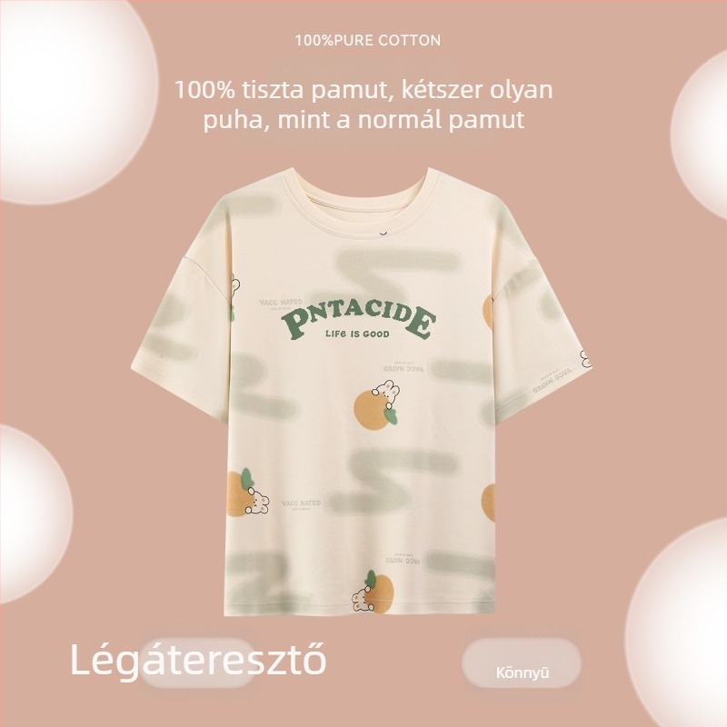Női nyári pamut pizsamszett melltámasz betéttel, édes, egyszerű dizájn, 3/4 ujjú, rövidnadrág