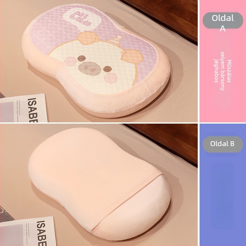 Memóriás pamut nyakpárna Ice Silk borítással, ovális alak, Initial Floc márka, súly 1 kg alatt