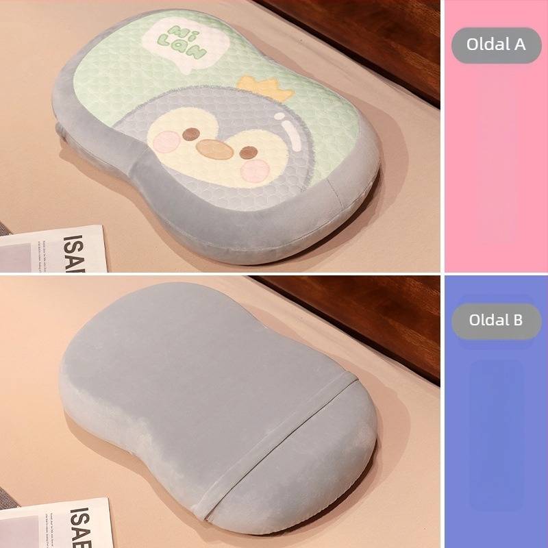 Memóriás pamut nyakpárna Ice Silk borítással, ovális alak, Initial Floc márka, súly 1 kg alatt