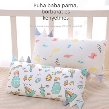 Gyerekeknek szóló párna, téglalap alakú, bambuszrost és pamut töltet, alacsony profil 1–5 cm, rajzfilm-stílus