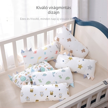 Gyerekeknek szóló párna, téglalap alakú, bambuszrost és pamut töltet, alacsony profil 1–5 cm, rajzfilm-stílus