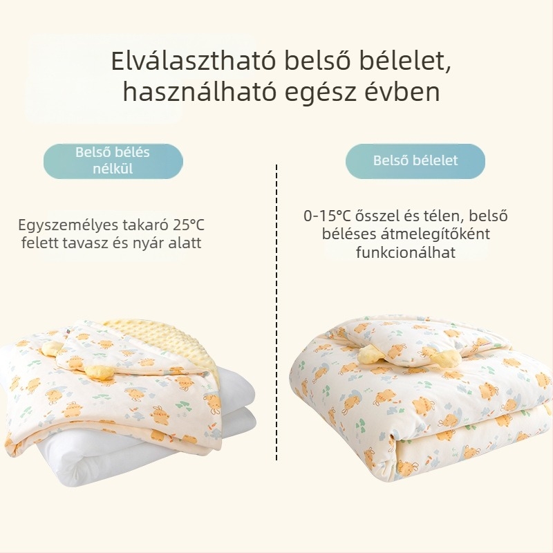 Baba ölelős pléd, 100% pamut, poliészter töltet, állat- és rajzfilm minta, alkalmas csecsemőknek és kisgyermekeknek