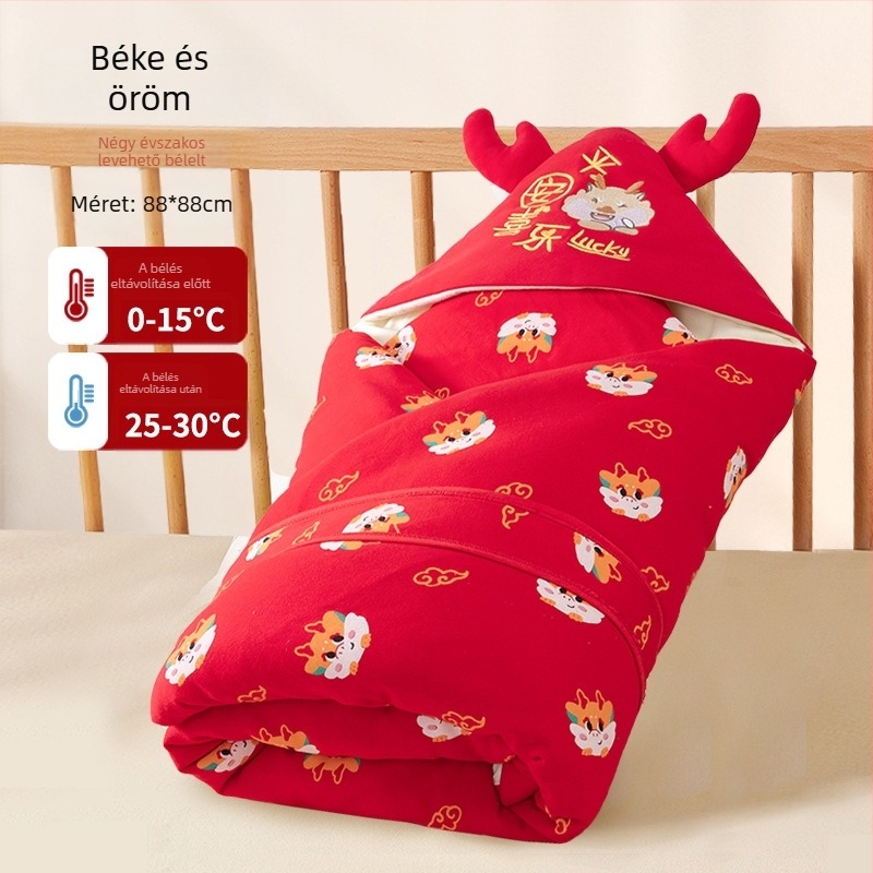 Ölelős babaszundikáló swaddle négy évszakos, 100% pamut, poliészter töltet, állat/rajzfilm minta, biztonsági osztály A