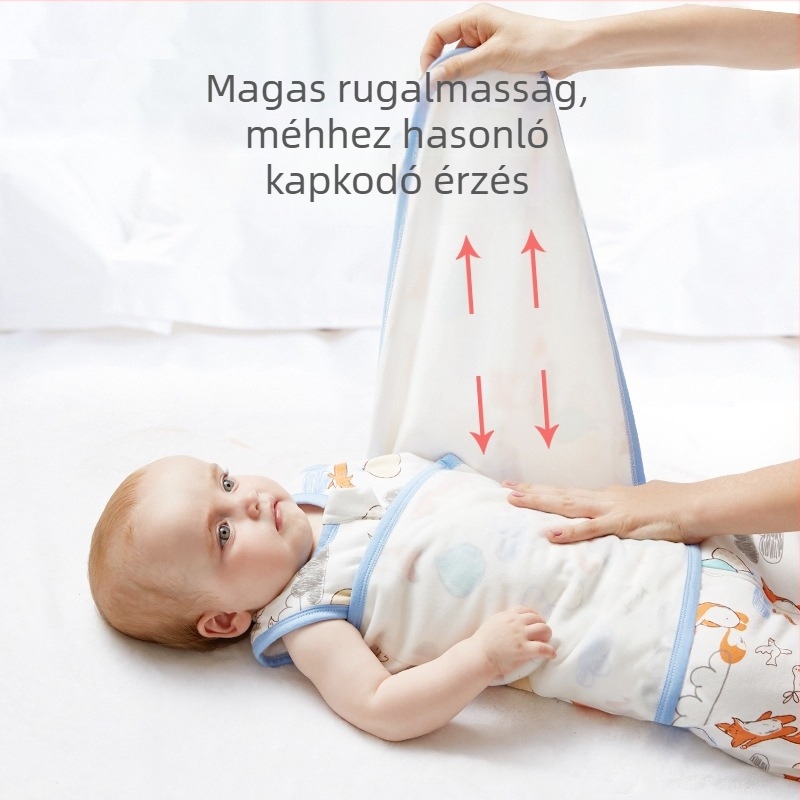 Újszülött ölelős hálózsák – tiszta pamut, légáteresztő és puha, selyem-pamut töltet, egész éves használatra