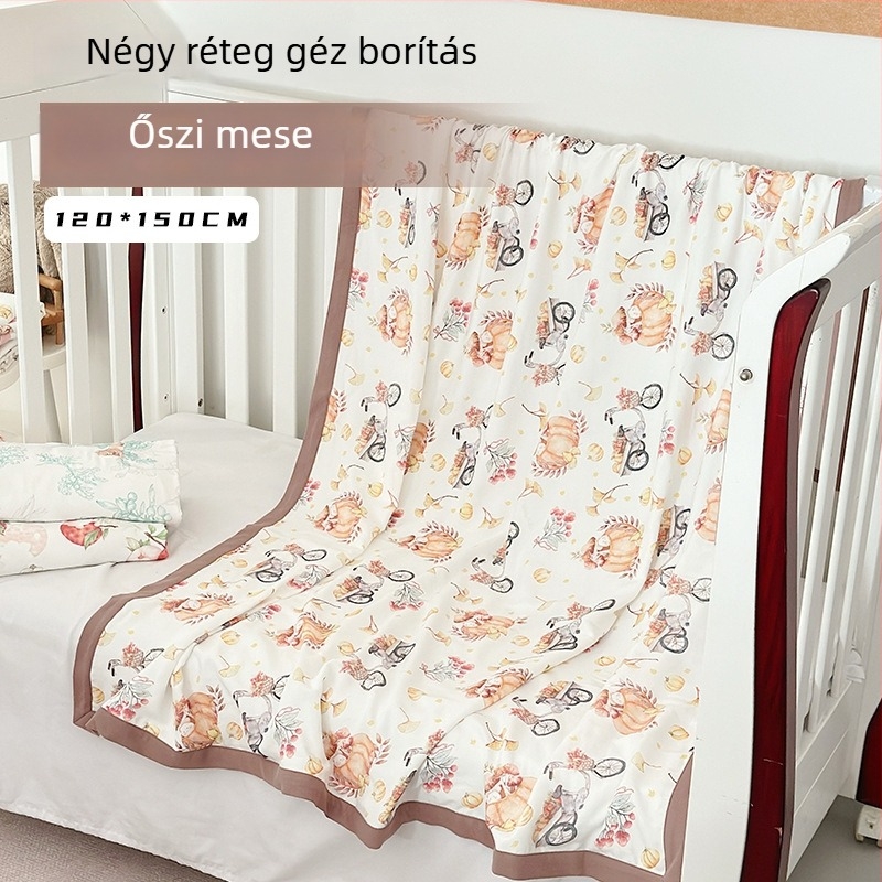 Bambuszrostos baba swaddle takaró - rajzfilms mintával, nyári használatra, csecsemők és kisgyermekek számára