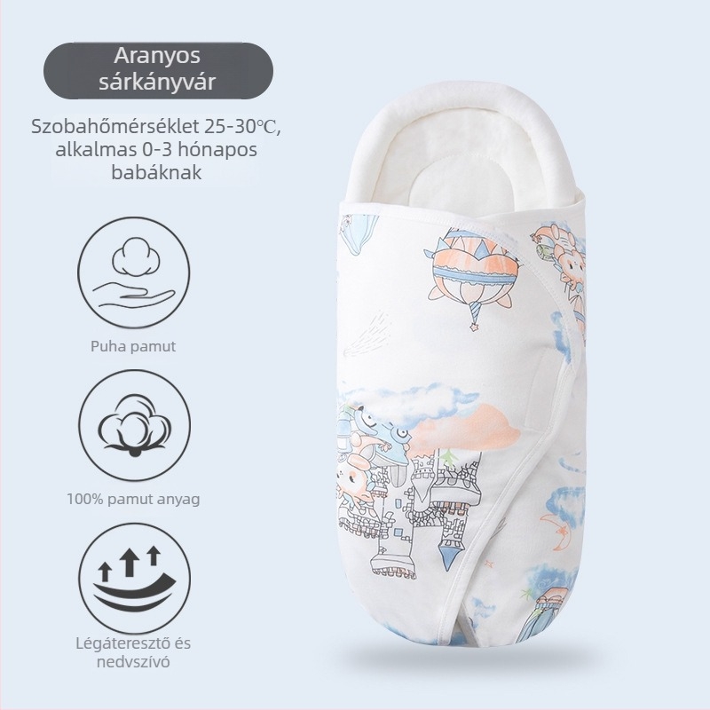 Újszülött baba 100% pamut betakaró törölköző, állatmintás, 0–12 hónap, egész szezonokra
