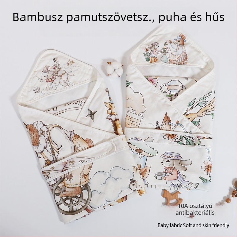 Újszülött swaddle kendő bambusz rostból, nyári könnyű verzió, max 0,5 kg, rajzfilm mintázat