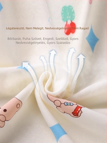 Pamut swaddle kendő újszülötteknek, mesefigurás mintával, egész éves használatra, 95% feletti pamut, 0–12 hónapos korosztály