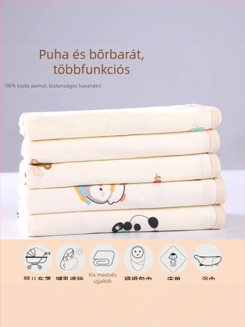 Pamut swaddle kendő újszülötteknek, mesefigurás mintával, egész éves használatra, 95% feletti pamut, 0–12 hónapos korosztály