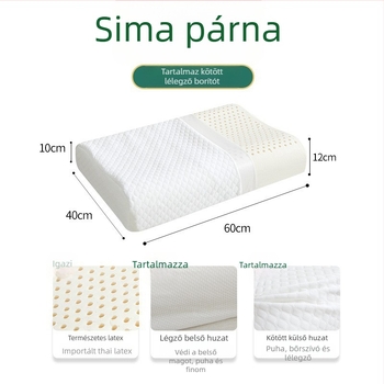 Latex nyakpárna, téglalap alakú, kötött mag, természetes latex >90%, testreszabás elérhető