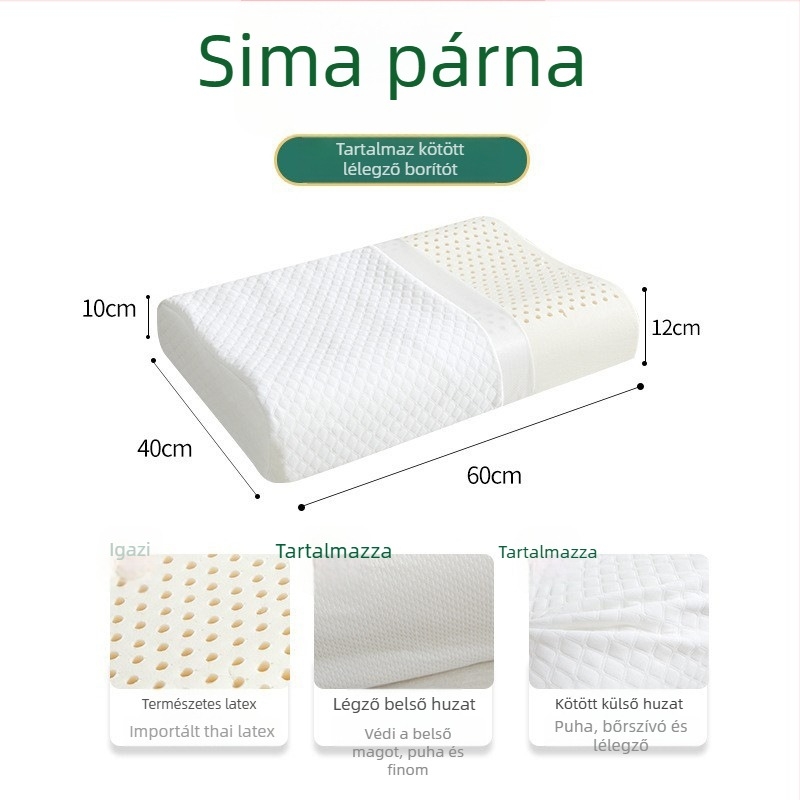 Latex nyakpárna, téglalap alakú, kötött mag, természetes latex >90%, testreszabás elérhető