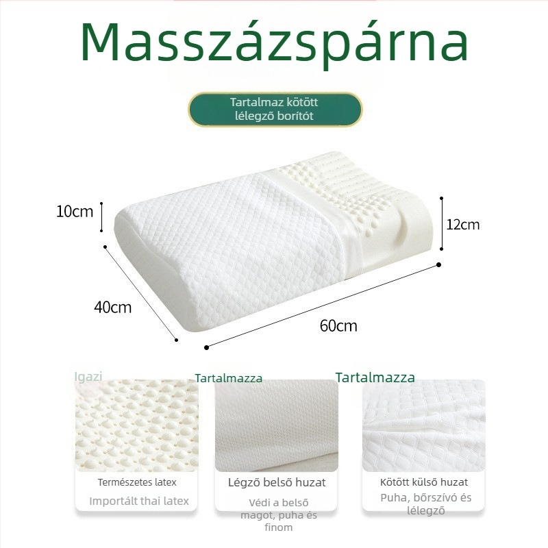 Latex nyakpárna, téglalap alakú, kötött mag, természetes latex >90%, testreszabás elérhető