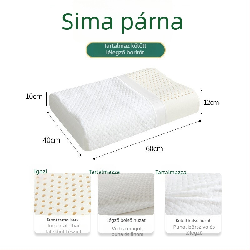 Latex nyakpárna, téglalap alakú, kötött mag, természetes latex >90%, testreszabás elérhető