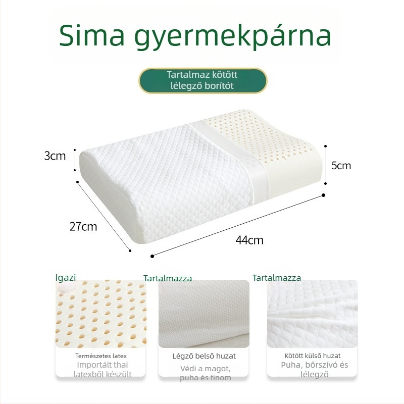 Latex nyakpárna, téglalap alakú, kötött mag, természetes latex >90%, testreszabás elérhető