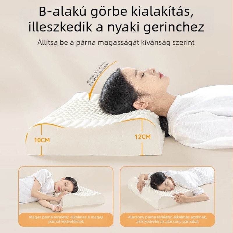 Téglalap alakú nyaki gerinc párna, természetes latexből, latex tartalom 90%+, kötött anyag, 0.5–1.0 kg
