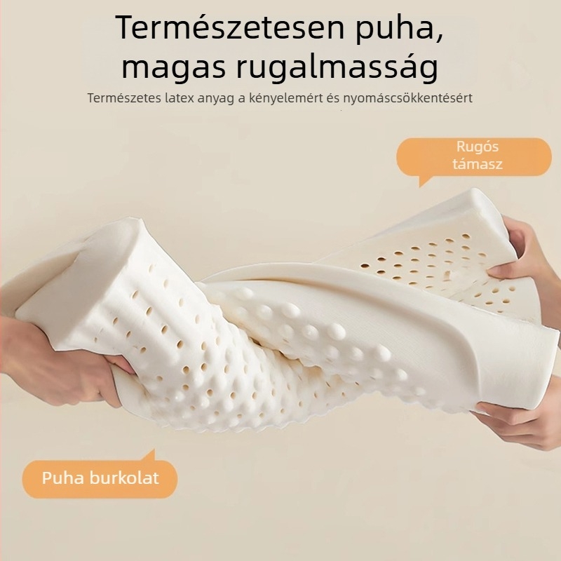 Téglalap alakú nyaki gerinc párna, természetes latexből, latex tartalom 90%+, kötött anyag, 0.5–1.0 kg