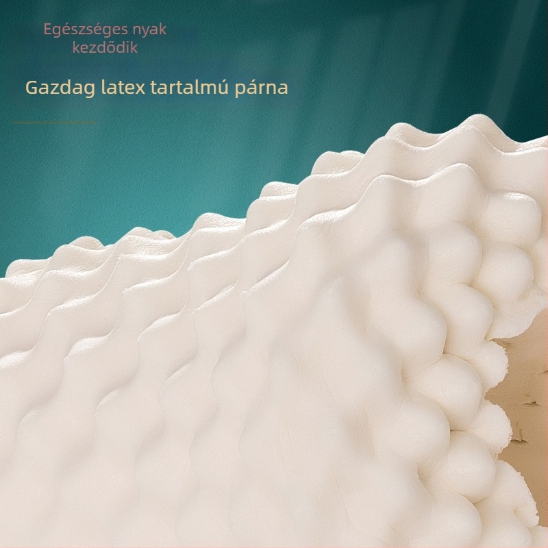 Természetes latex párna farkasfog alakú, 1.0–1.5 kg, kötött huzat, latex-tartalom 90%+, nyaki gerinc támogatás, minden évszakra