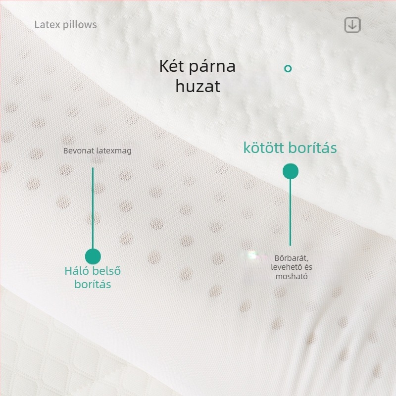 Latex párna — természetes latex, téglalap alakú, belső anyag: 100% pamut, latex-tartalom több mint 90%, felnőtteknek