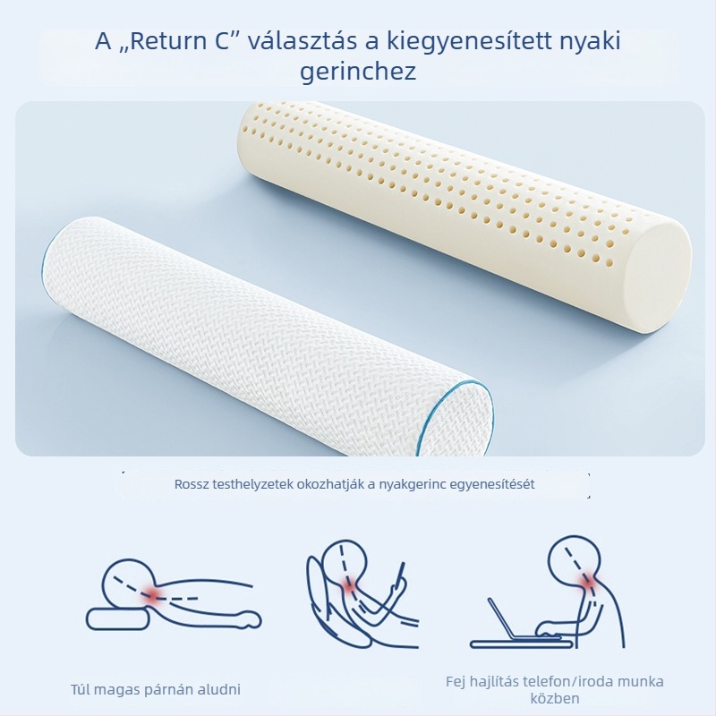 Természetes latex téglalap alakú párna, 90% latex tartalom, magasság 5–10 cm, kötött anyag, nyaki támasz